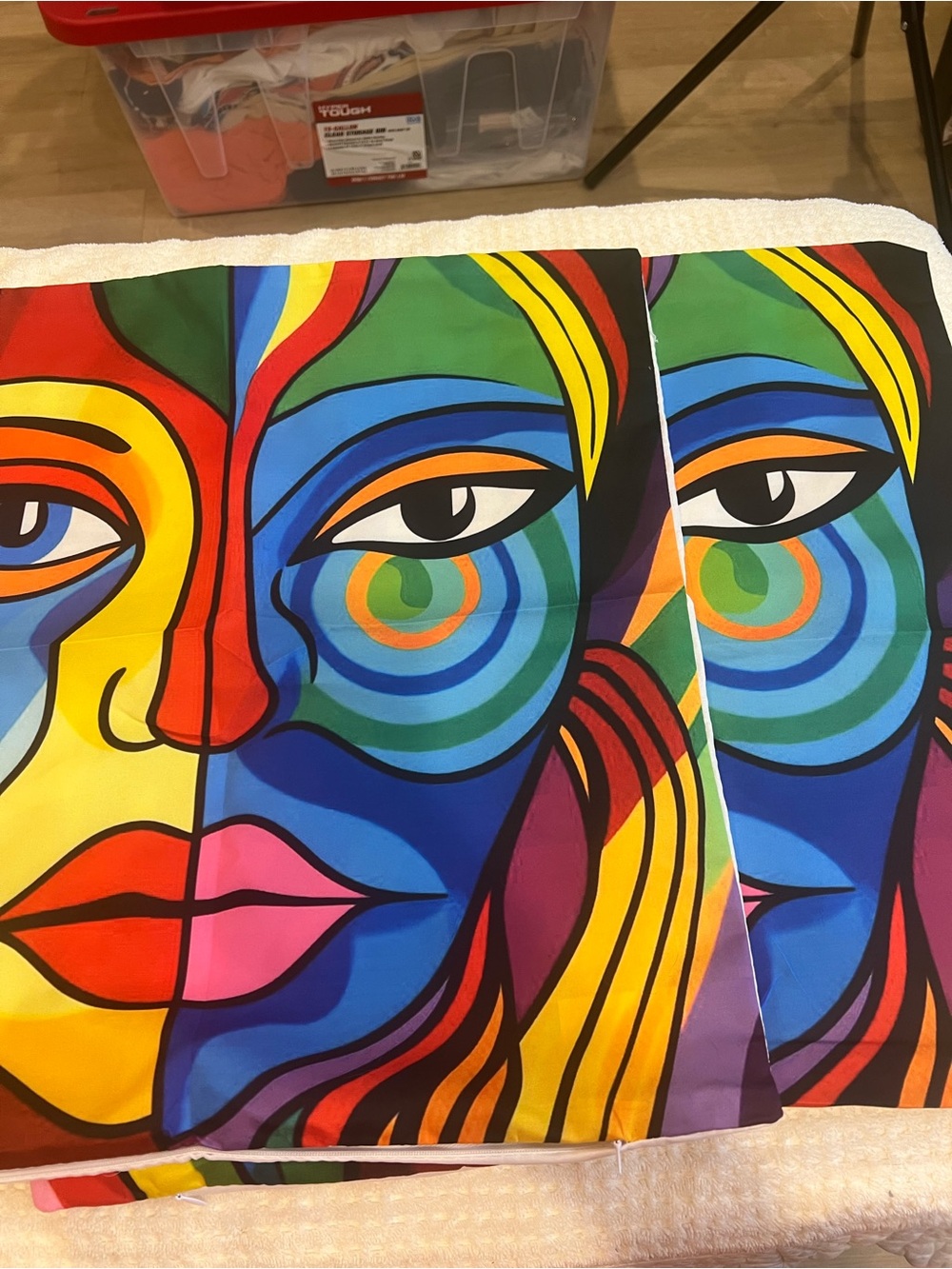 Two NEW Pillow Cases Colorful Abstract Face Art; no pillow included